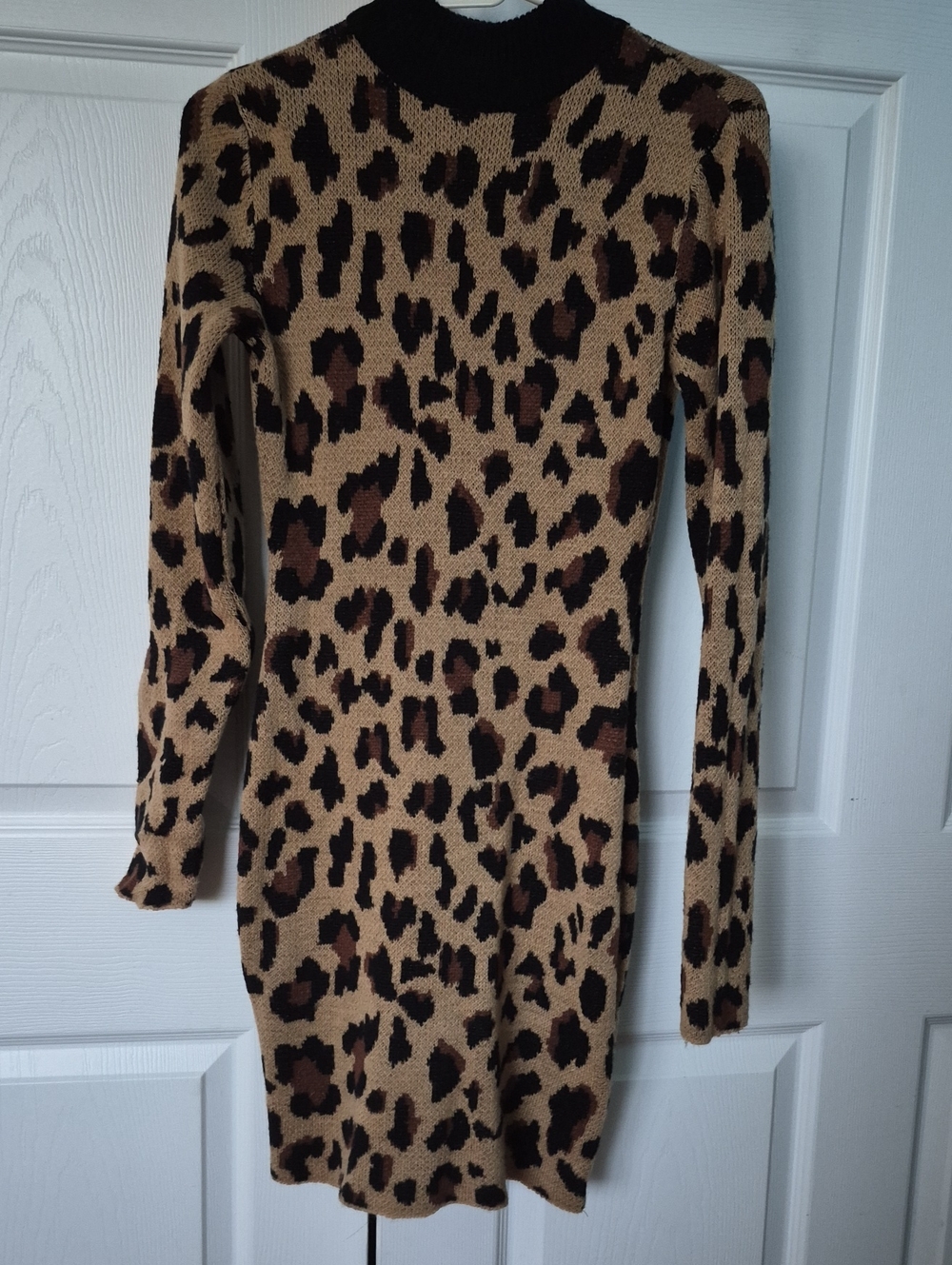 Derek Heart Beige and Brown Leopard Print Turtleneck Sweater Dress